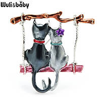 Брендовая брошь влюбленные котики, Wuli&baby 5.1*5.2см