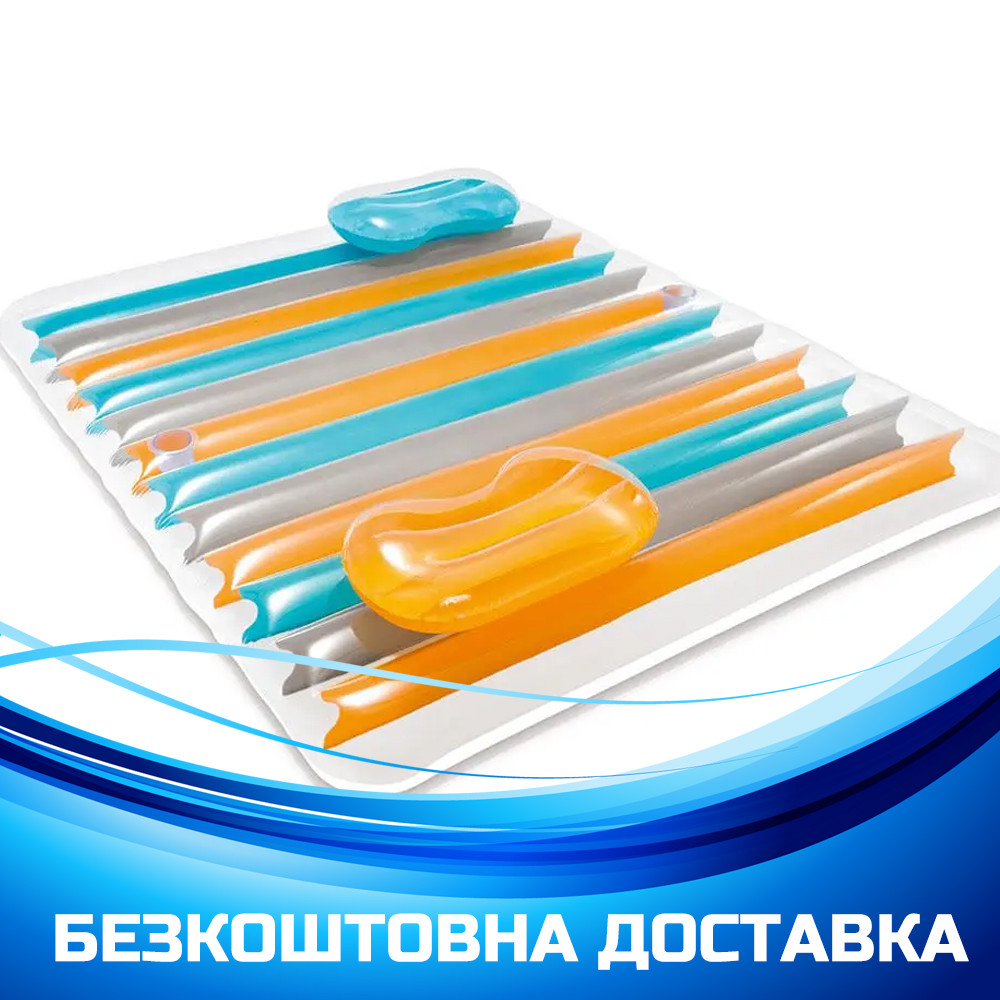 Надувний плотик матрац подвійний Intex 56897 (2 підсклянники, 2 подушки, ремкомплект, 198-160 см.), фото 1