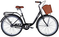 Велосипед сталь 26 Dorozhnik LUX Velosteel frame-17 черный (матовый) с багажником задн St с корзиной Pl с крыл