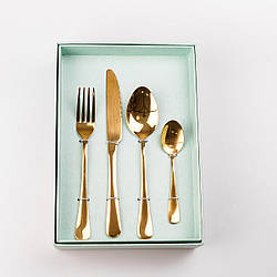 Набір столових приладів на 6 персон: вилки, ложки, ножі Столовий комплект у золотистому кольорі 24 предмети