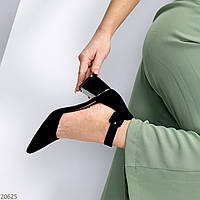 Елегантні закриті жіночі чорні босоніжки на шлейку на зручному підборі