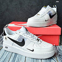 Nike Air Force 1 Mid білі з чорним, ТОП, шкіра кроссовки найк аир форс кросовки