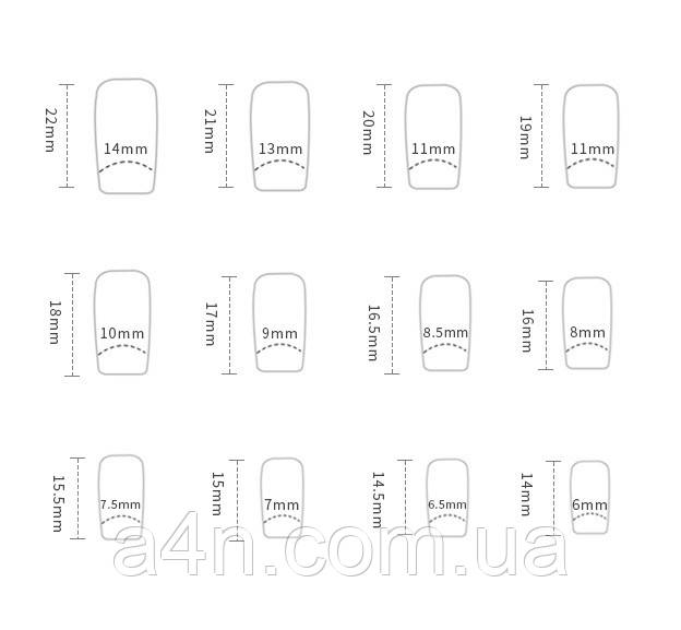 Размеры накладных ногтей