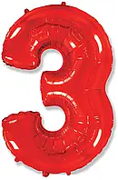 Фольгированный шар цифра "3" красная, 40" (100 см)