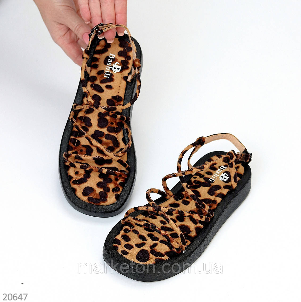 Модні леопардові жіночі босоніжки плетінка низький хід в асортименті