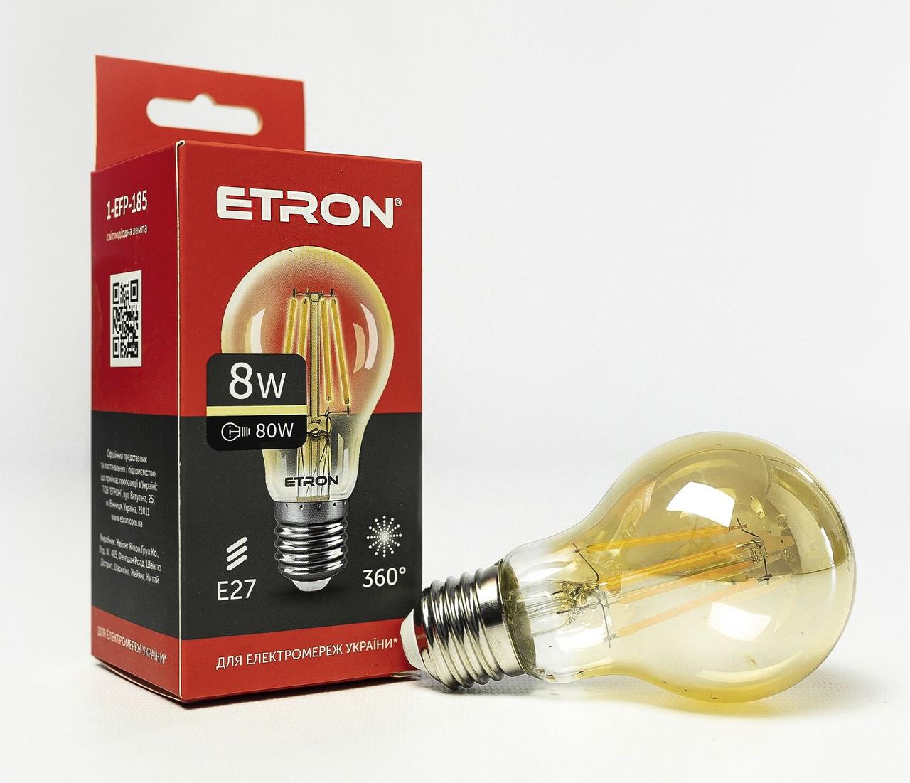 LED Filament Лампа ETRON 1-EFP-185 A60 8W 2700K 220V E27