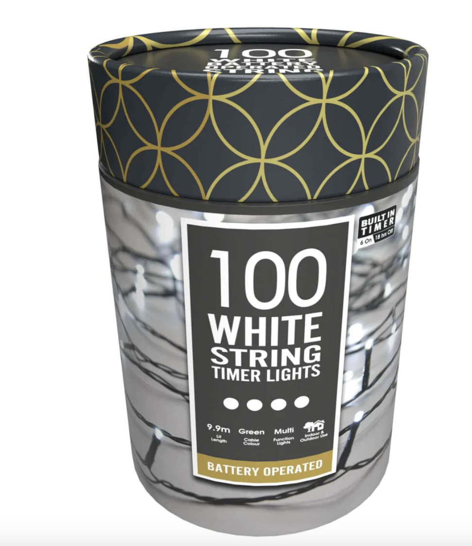 Струнні світильники таймера з батарейним живленням - 100 білих світлодіодних ламп - довжина свинцю 0,3 м - довжина освітлення 9,9, фото 1