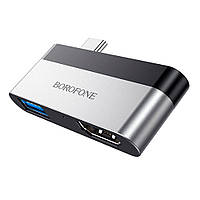 Перехідник BOROFONE DH2 Type-C(Male) - USB3.0+2*HDMI, Black, Box