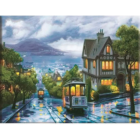 Картина за номерами Нічний трамвай 40x50 см. Набір для малювання Нічний місто. Набір для творчості, фото 2