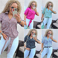 Женские блузки - 3425-ди - Женская стильная легкая блузка в горошек с коротким рукавом