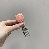 Набір дитячих столових приборів (ложка, виделка) Stenson MA-4917 сталевий з персиковим, фото 2