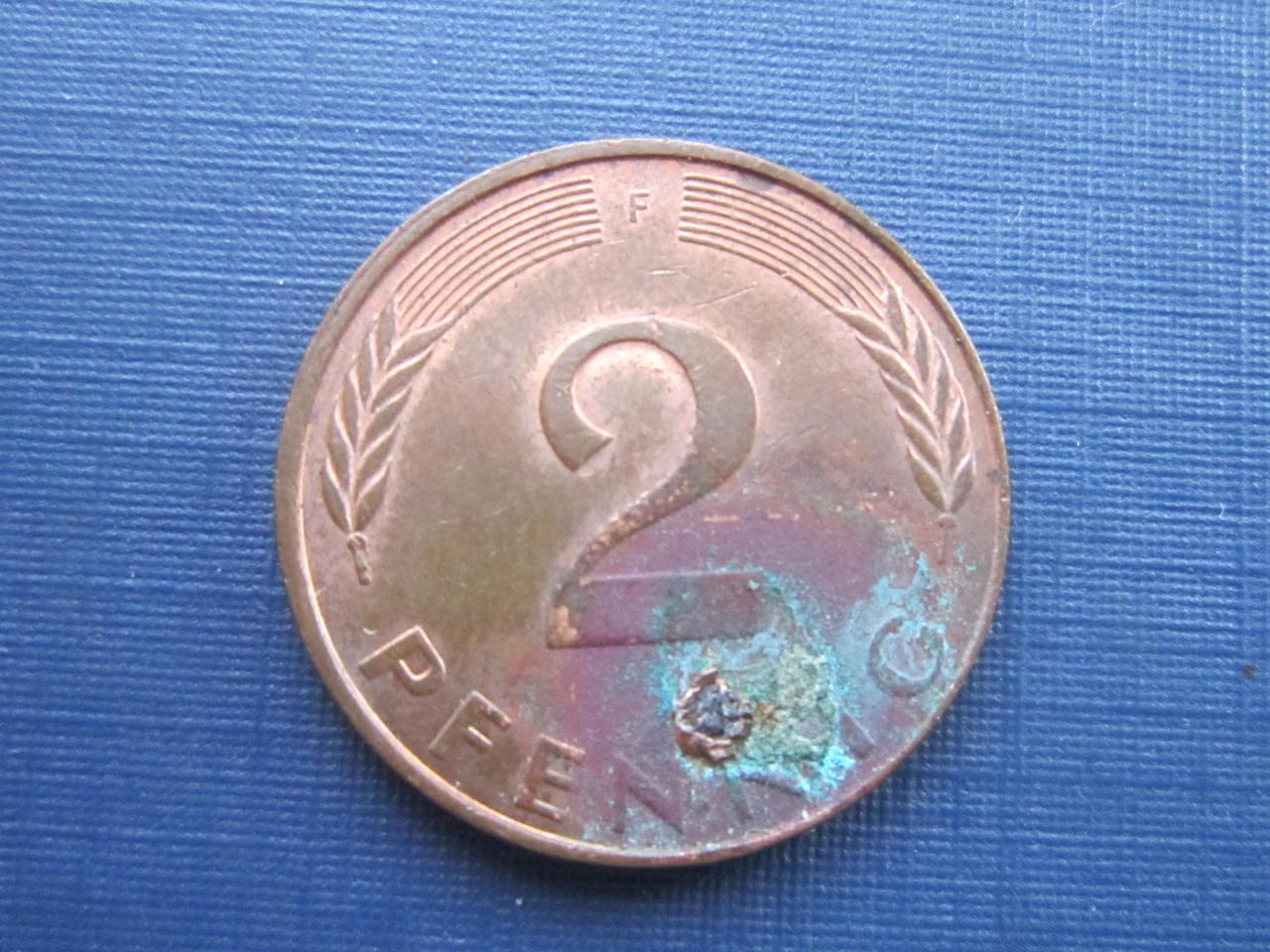 Монета 2 пфеннига Германия ФРГ 1991 F как есть - фото 1 - id-p360408247