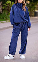 Жіночий спортивний велюровий костюм: кофта та штани (чорний, графіт, синій, капучино)