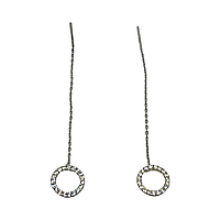 Серебрянные серьги протяжки 925 пробы в форме круга с цирконами