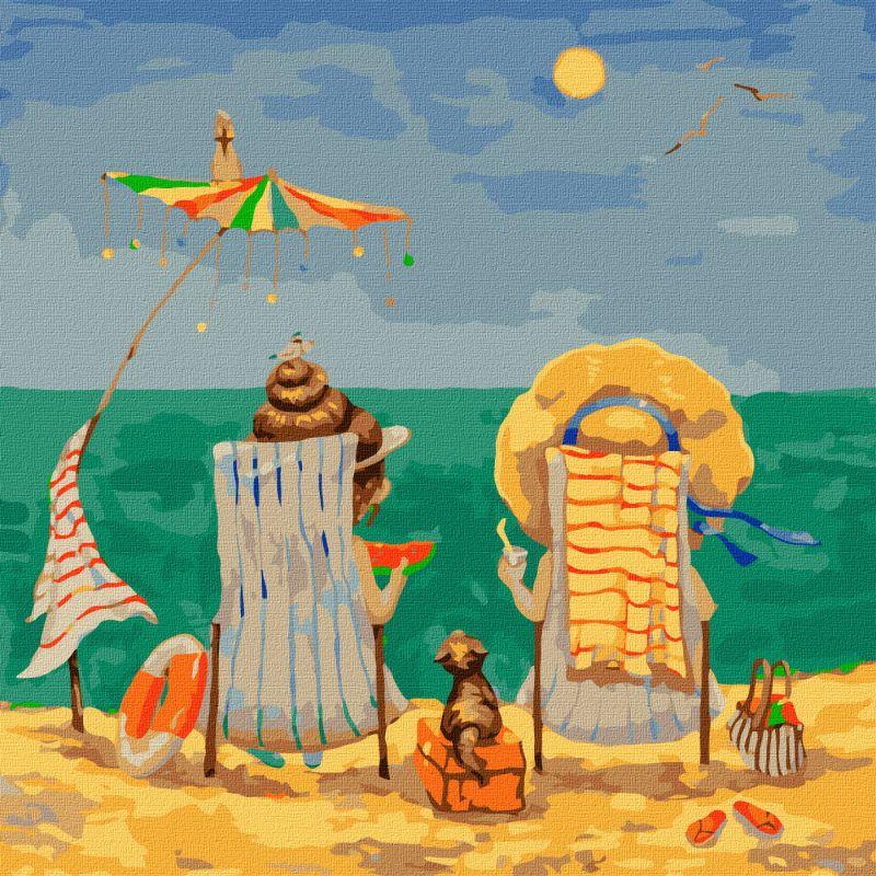 Набір для розпису по номерах У шезлонгах  40х40см розмір полотна картина Идейка, фото 1