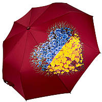 Женский зонт полуавтомат на 9 спиц антиветер от Toprain с патриотической символикой, бордовый, топ