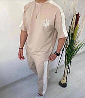 Мужской летний спортивный патриотический костюм футболка штаны с лампасами размеры 48-54