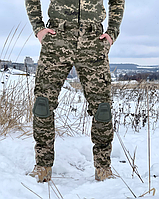 Чоловічі військові брюки зимові камуфляжні піксель на флісі з наколінниками