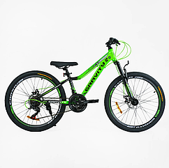 Спортивний алюмінієвий велосипед Corso "GRAVITY" 24 дюйми GR-24205 рама 12д, Shimano 21 швидкість, зелений