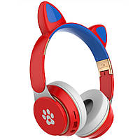 Беспроводные детские MP3 Наушники с кошачьими Ушками с подсветкой с MicroSD Cat Ear T22 Красный