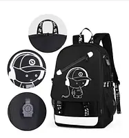 Молодежный черный рюкзак мusic с USB (46х30х15 см), светящийся в темноте / Водооталкивающий
