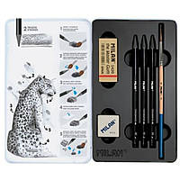 Набір ТМ "MILAN" 3 каранд. HB, 4B, 8B + 1 кисть коза No6 + гумка + стругачка, 6 передм., metal