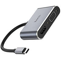 USB-hub хаб переходник конвертер с Type-C в HDMI+VGA HOCO HB29 Серый