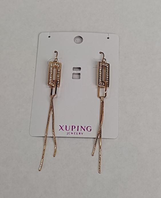 Сережки Xuping Позолота 18К з білими кристалами d-18х9мм+- L-8см+-