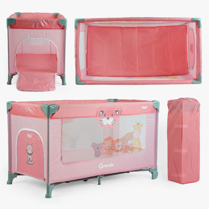 Дитячий манеж-ліжко Toti T-05263, розмір 126x65x75 см, рожевий для дівчини