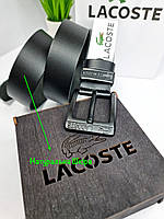 Мужской ремень Lacoste Кожаный ремень для мужчины Лакосте Брендовый ремень для парня черный
