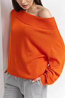 Джемпер женский Свободный джемпер ворот "лодочка" Трикотажный минималистичный джемпер из шелковистой пряжи M/L, Оранжевый