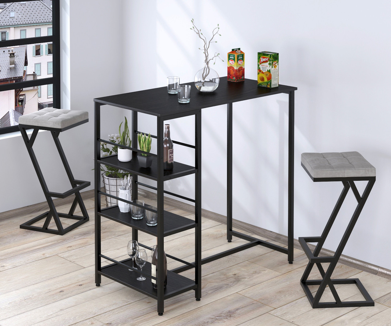 Барный стол со стеллажом BSS-110 Венге Луизиана. Барная стойка для дома ...