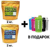 Протеин 2 кг + Гейнер 2 кг + Шейкер в Подарок Венгрия