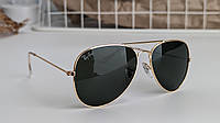 Ray Ban 3025 Aviator Очки Солнцезащитные Ретро темно зелёные с металлической золотой оправой Авиатор