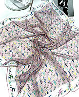 Натуральный шифоновый платок шарф Fendi Фенди. Модный брендовый весенний платок с ручной подшивкой Розовый