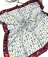 Натуральный шифоновый платок шарф Fendi Фенди. Модный брендовый весенний платок с ручной подшивкой Бело - Бордовый