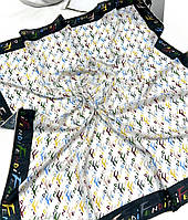 Натуральный шифоновый платок шарф Fendi Фенди. Модный брендовый весенний платок с ручной подшивкой Бело - Черный