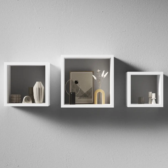 Набір настінних полиць для книг Полиця навісна квадратна 3 шт в комплекті Декоративні полиці з ДСП, фото 1