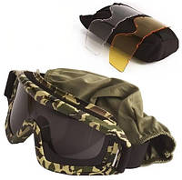 Очки тактическая защитная маска Daisy с 3 линзами (Камуфляж) с сменными линзами.woodland