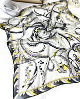 Натуральный шифоновый турецкий платок. Женский весенний платок шарф с абстрактным принтом Желто - Серый