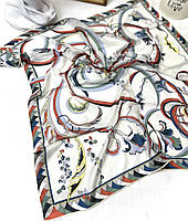 Натуральный шифоновый турецкий платок. Женский весенний платок шарф с абстрактным принтом Терракотово - Молочный