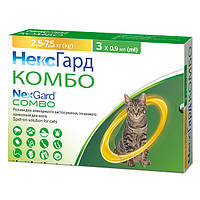 Капли от блох, клещей, гельминтов для котов 2.5-7.5кг NexGard Combo НЕКСГАРД КОМБО