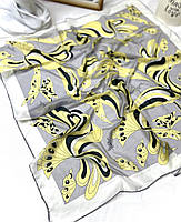 Женский весенний платок шарф с абстрактным принтом. Натуральный шифоновый турецкий платок Серо - Желтый