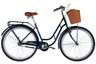 Велосипед сталь 28 Dorozhnik RETRO Velosteel рама-19" темно-зелений з багажником задн St з кошиком Pl з крилом St 2024