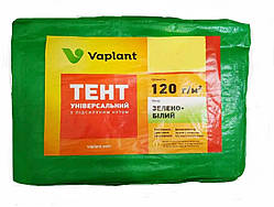 Тент універсальний 4х5м з металевими  люверсами (біло-зелений)  120г/м2, Vaplant