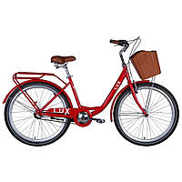 Велосипед сталь 26 Dorozhnik LUX планет рама-17" червоний із багажником задн St з кошиком Pl з крилом St 2024