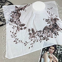 Классический цветочный мягкий батистовый платок. Качественный турецкий натуральный платок Коричнево - Белый