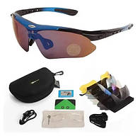 Защитные тактические солнцезащитные очки с поляризацией RockBros синие .5 комплектов линз.woodland
