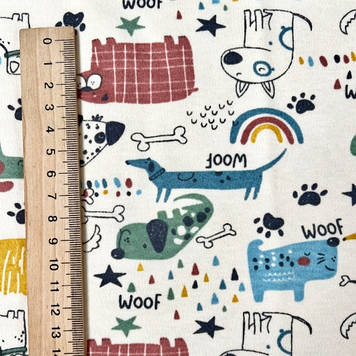 Інтерлок дитячий тканина трикотажна пенье дизайн собачки в рулоні