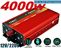 Автомобильный инвертор 12V-220V 4000W преобразователь напряжения UKC с функцией плавного пуска Красный